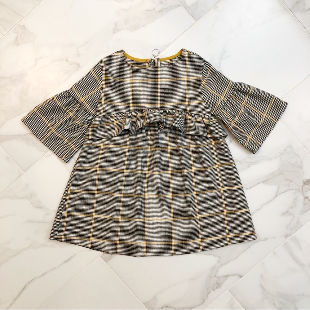 Zara Mustard Plaid Ruffle Dress